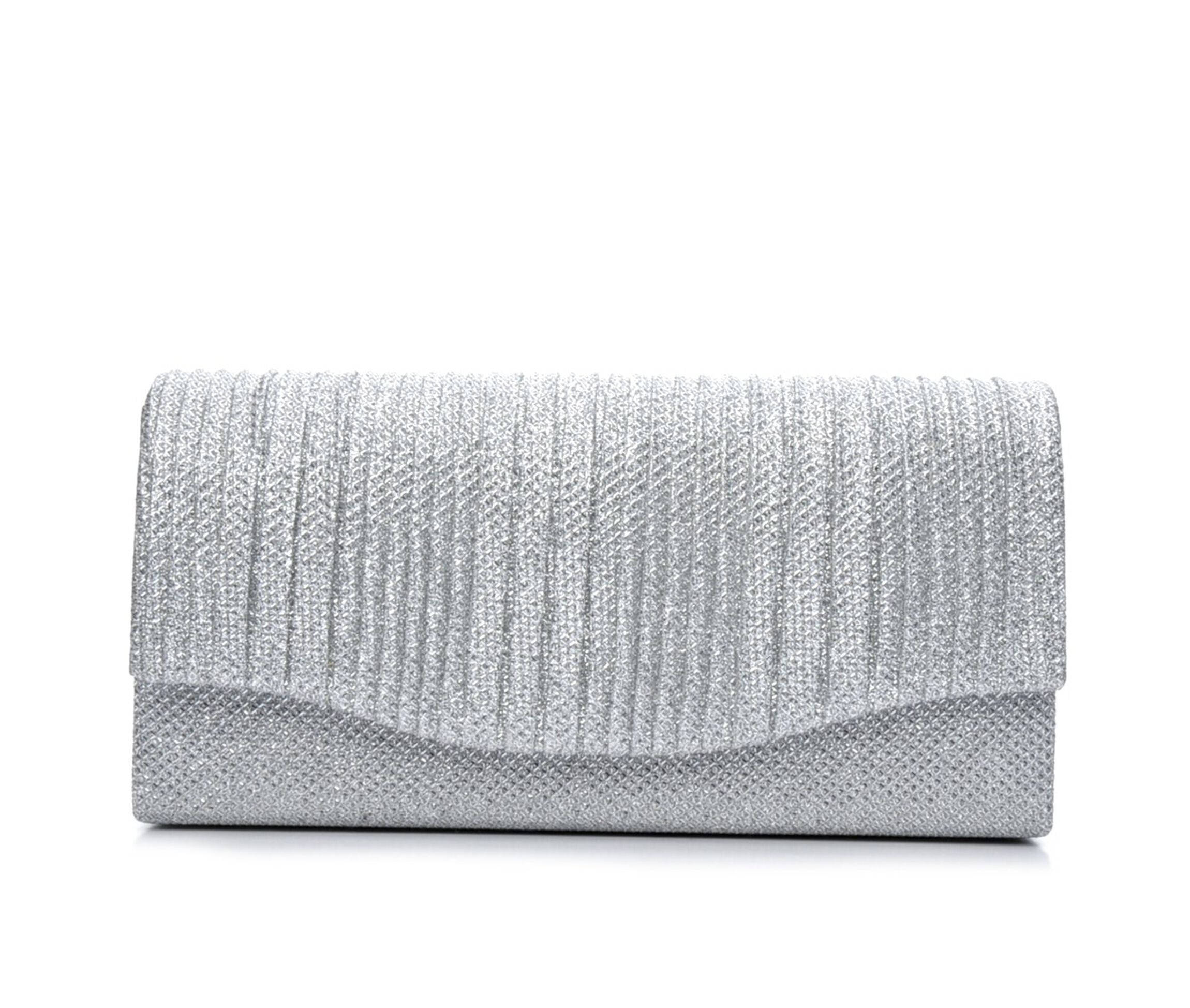 Four Seasons Handbags Small Vertical Stripe Evening Clutch (Silver)