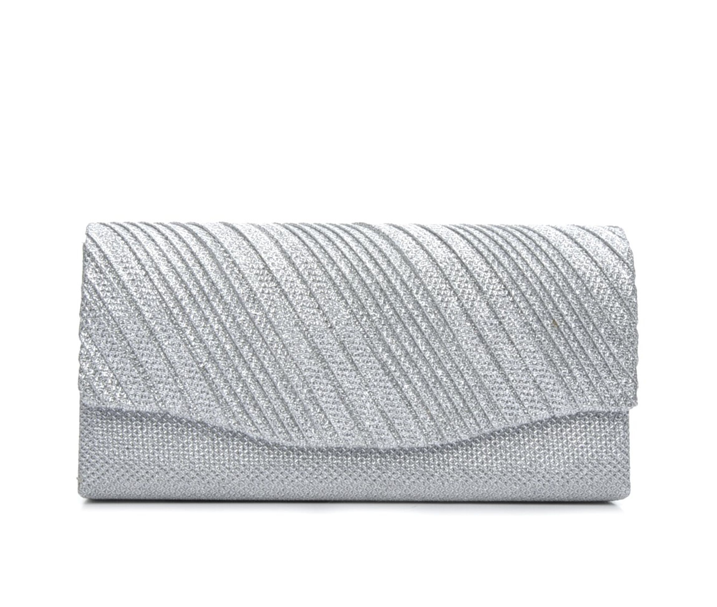 Four Seasons Handbags Small Diagonal Stripe Evening Clutch (Silver)