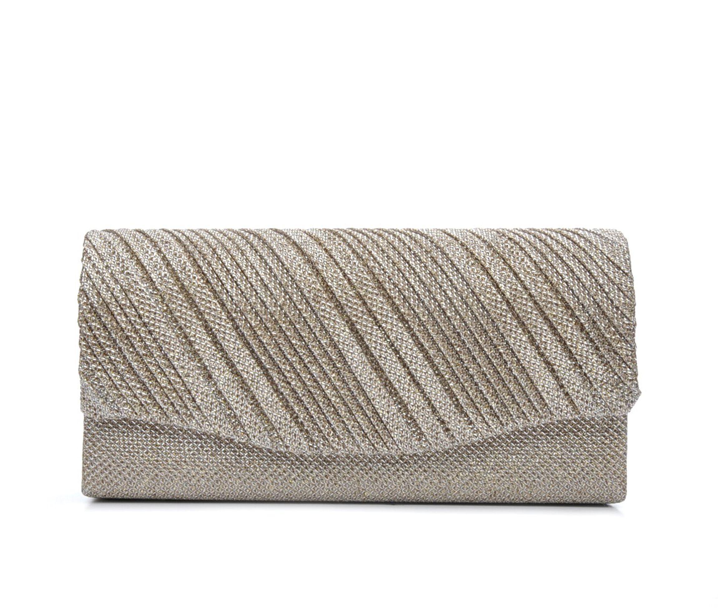 Four Seasons Handbags Small Diagonal Stripe Evening Clutch (Beige)