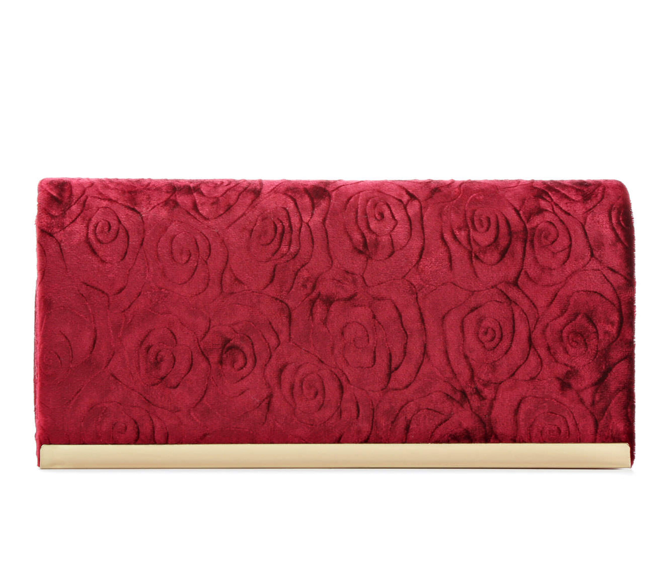 Four Seasons Handbags Velvet Embossed Evening Clutch (Red)