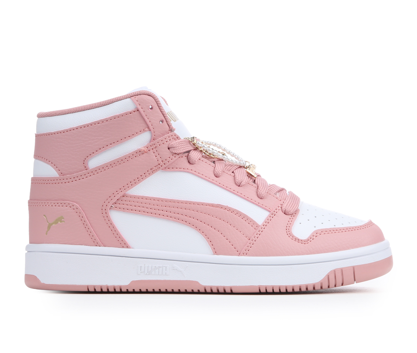 Women's Puma Rebound High-Top Sneakers - Pink/Wht/Pearl