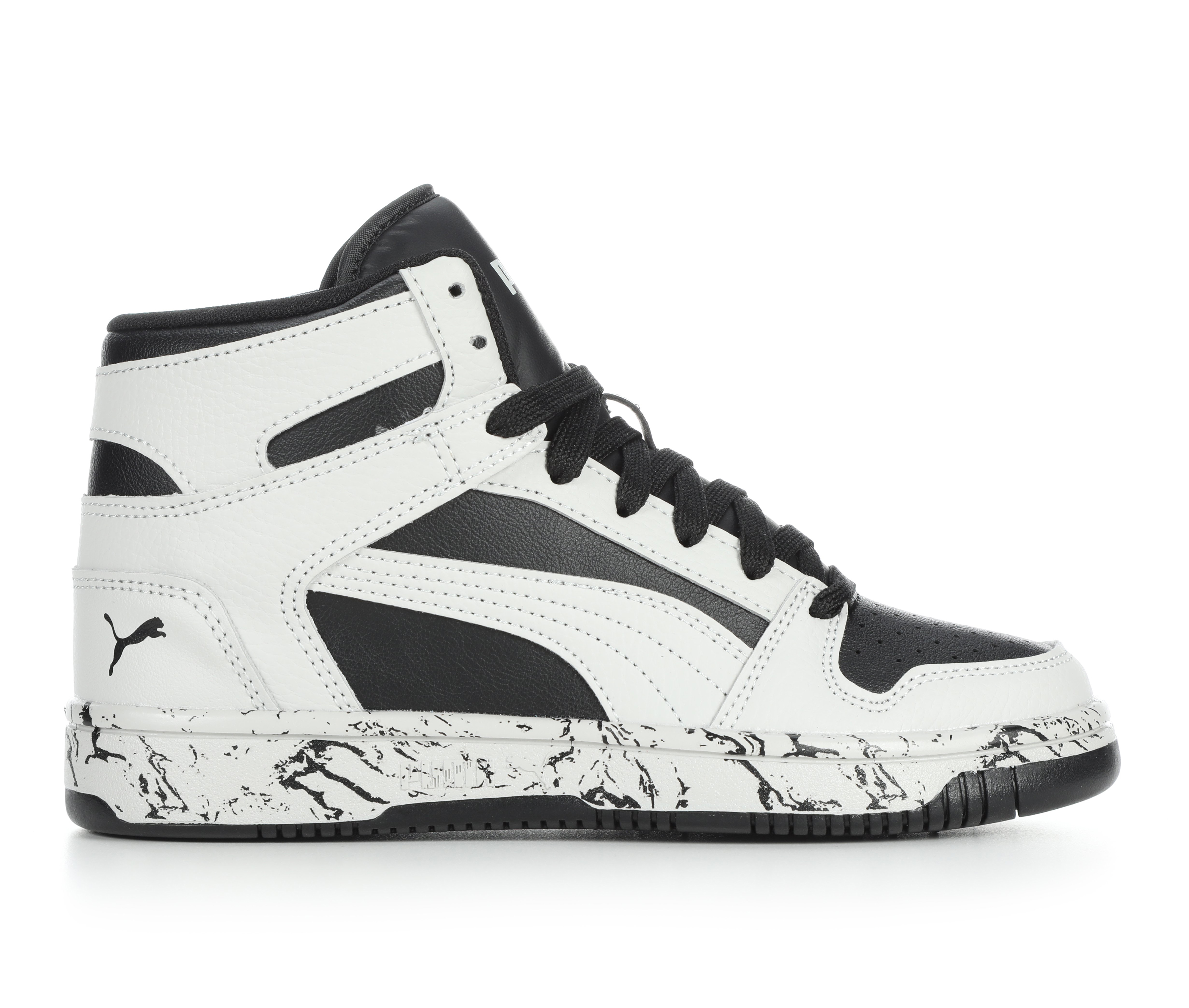 Boys' Puma Big Kid Rebound Lay Up Mid Marble Basketball Sneakers - Gry/Blk/Gry