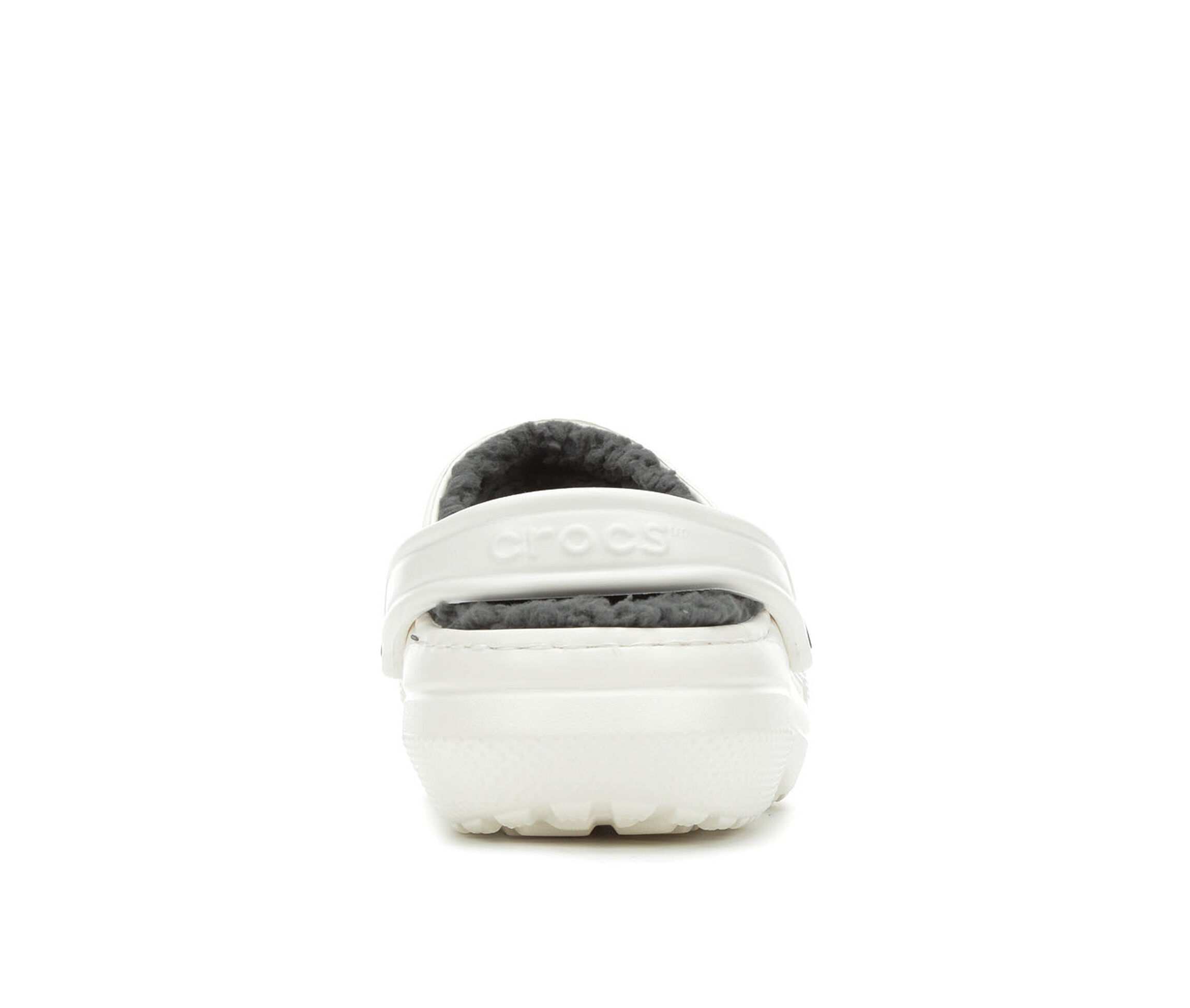 white crocs grey fur