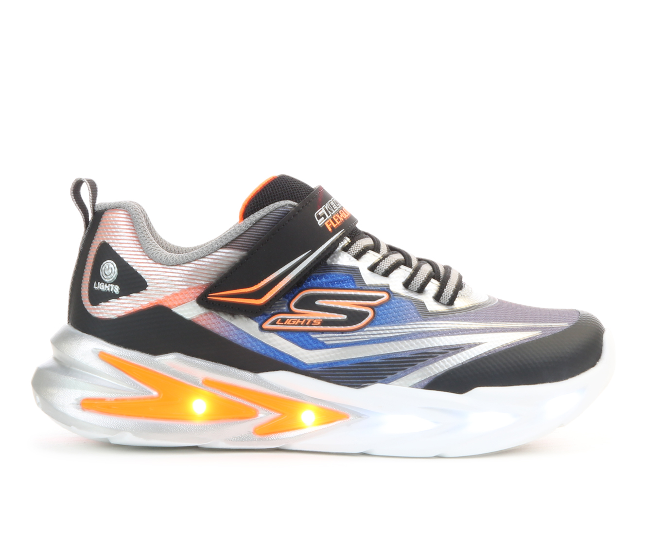 Kids' Skechers Little Kid & Big Kid Flex Glow Ultra Wide Light-Up Shoes - BLk/Slv/Blu/Org