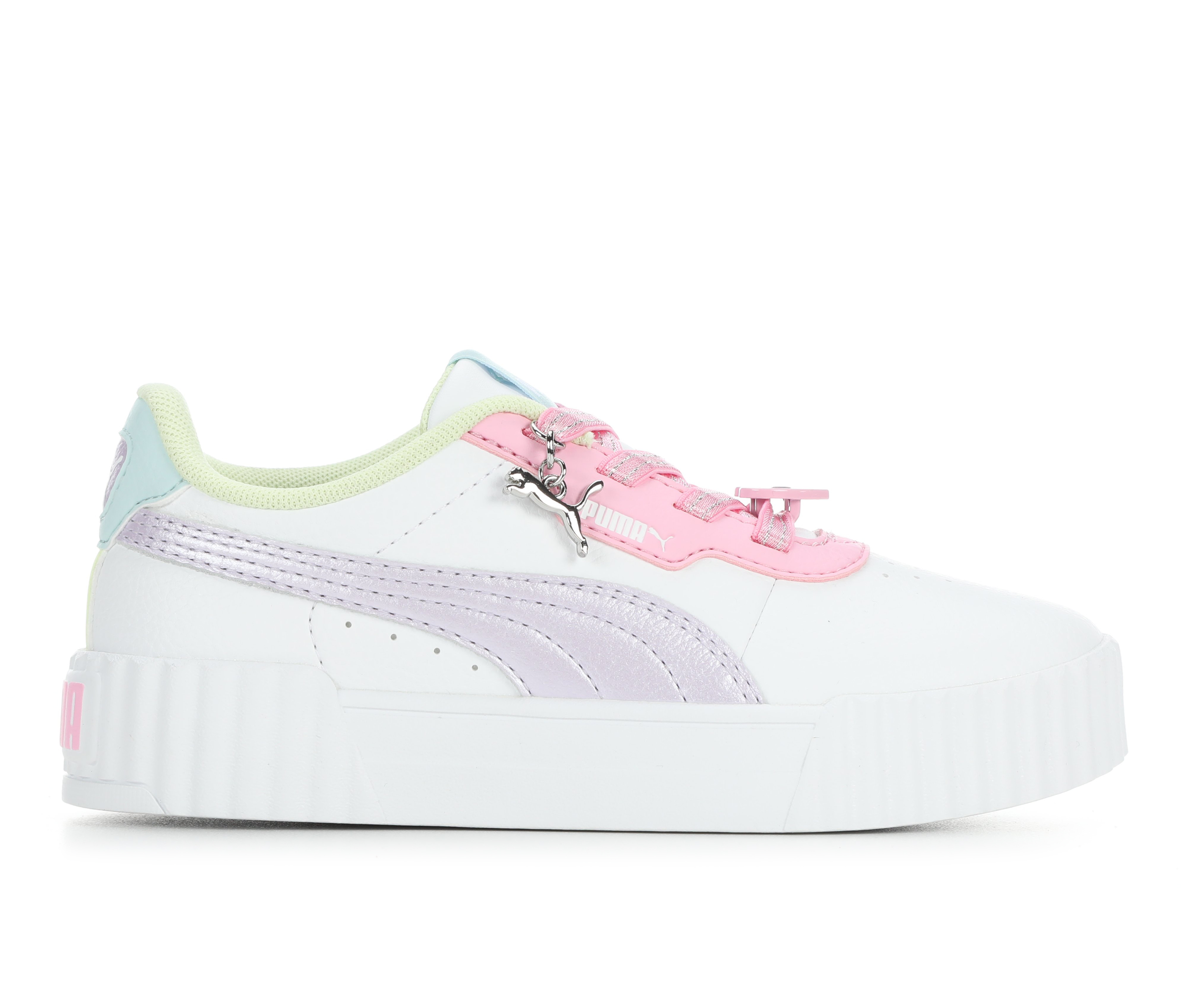 Girls' Puma Little Kid Carina 3.0 Block Party Sneakers - White/Pink/Blue