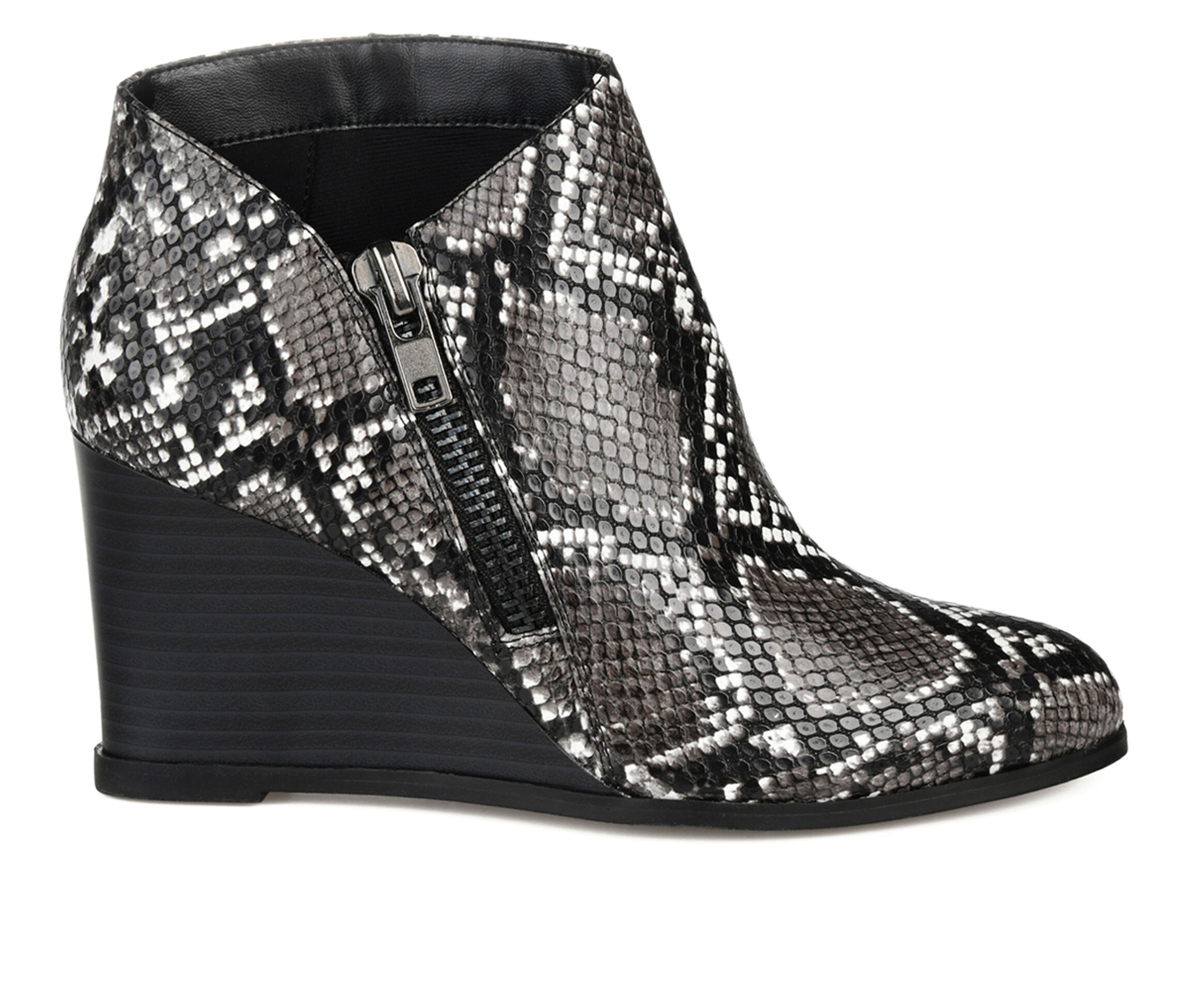 snakeskin wedge booties