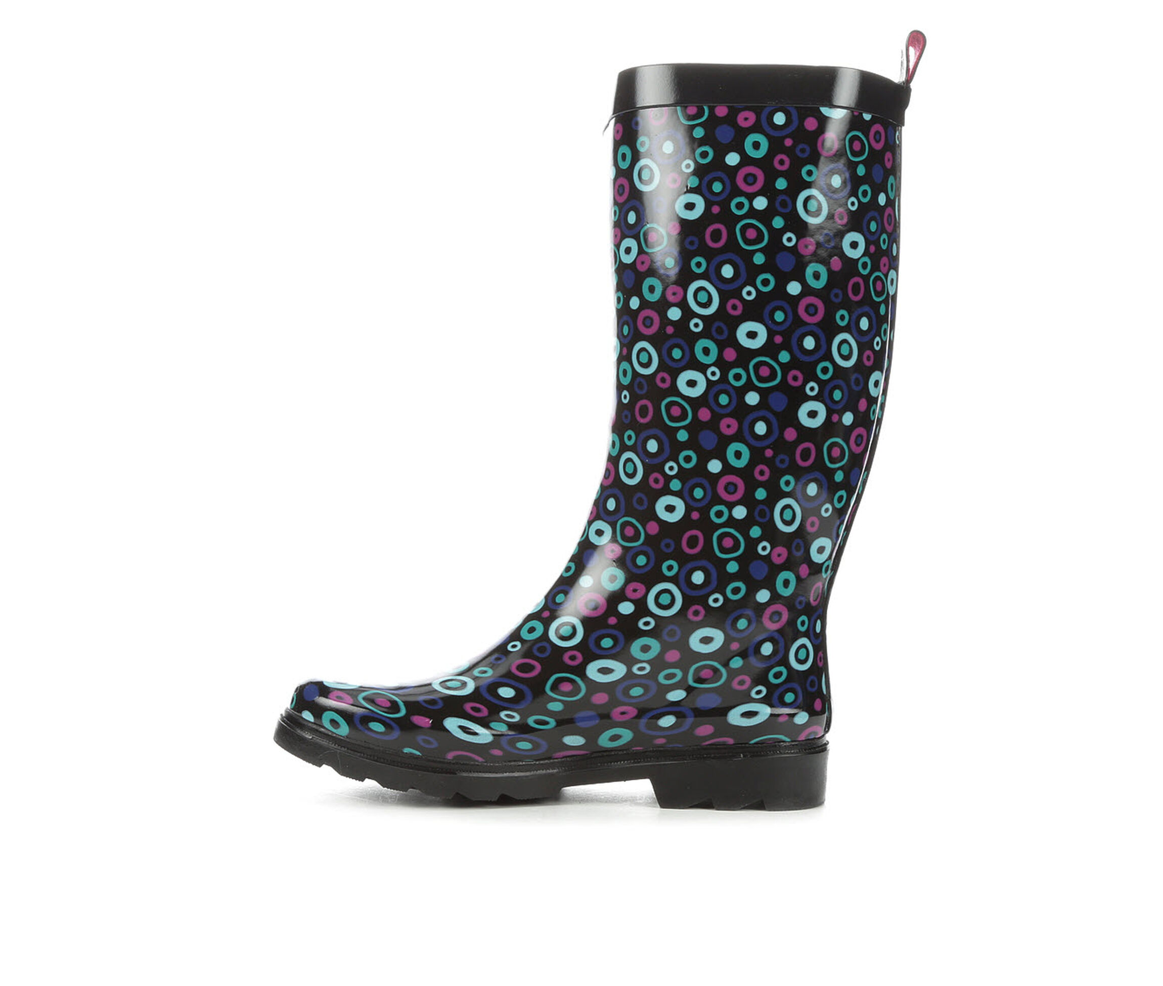 Capelli New York Ladies Dots Printed Tall Rubber Rain Boot 