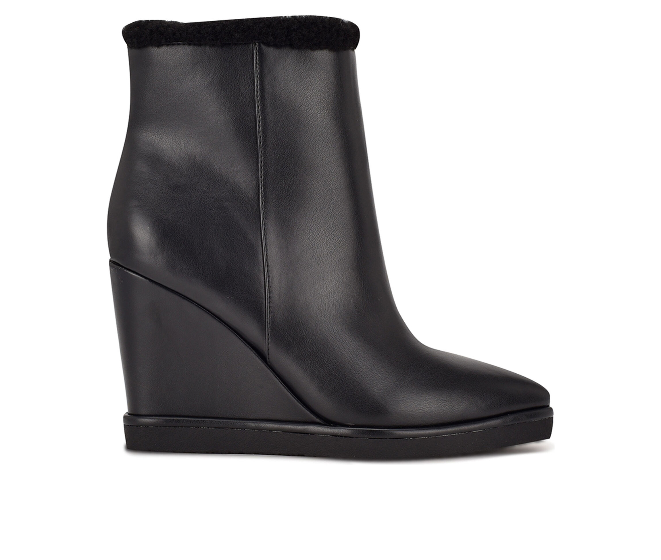 black leather wedge booties