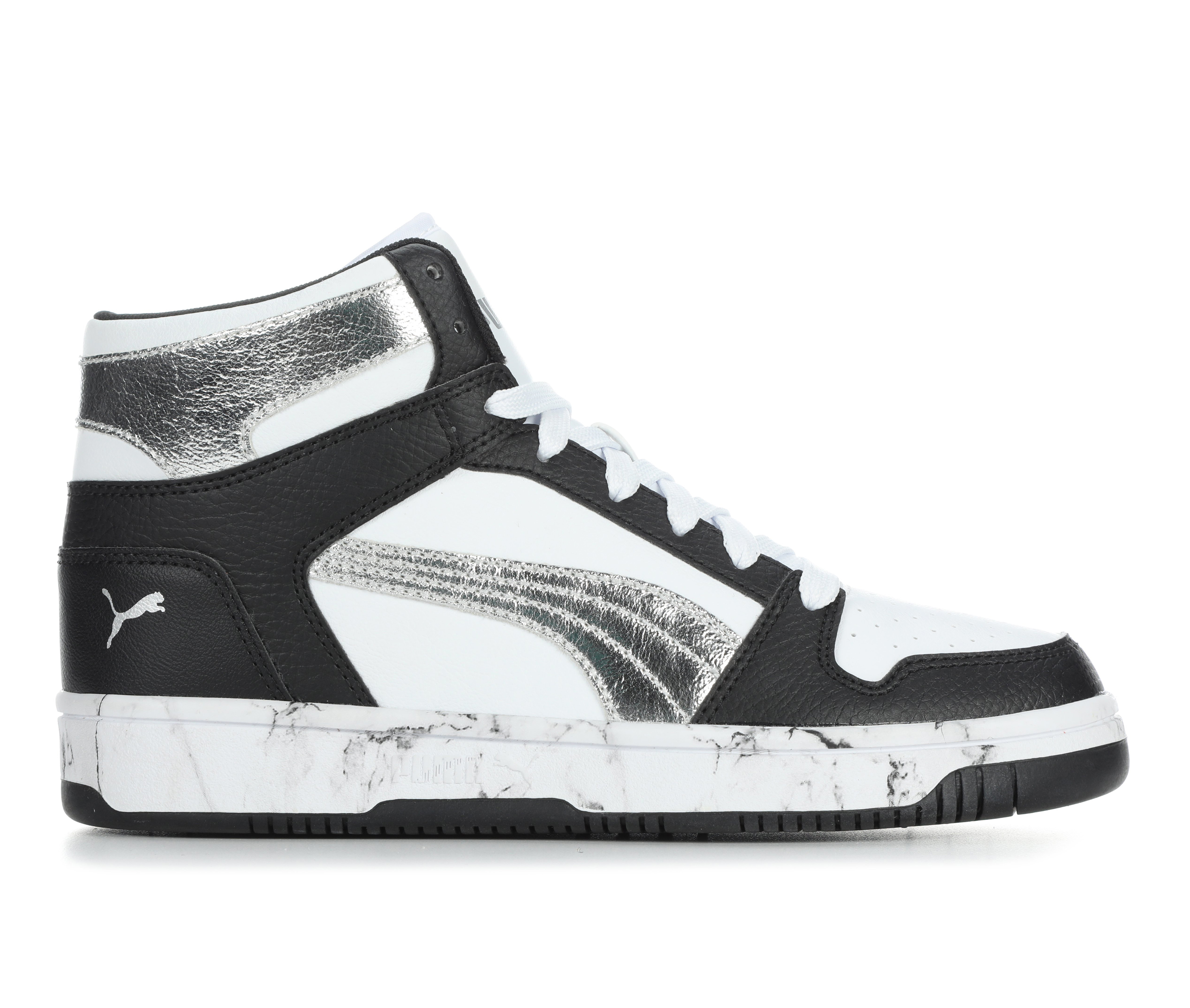 Women's Puma Rebound High-Top Sneakers - Blk/Silv/Metal