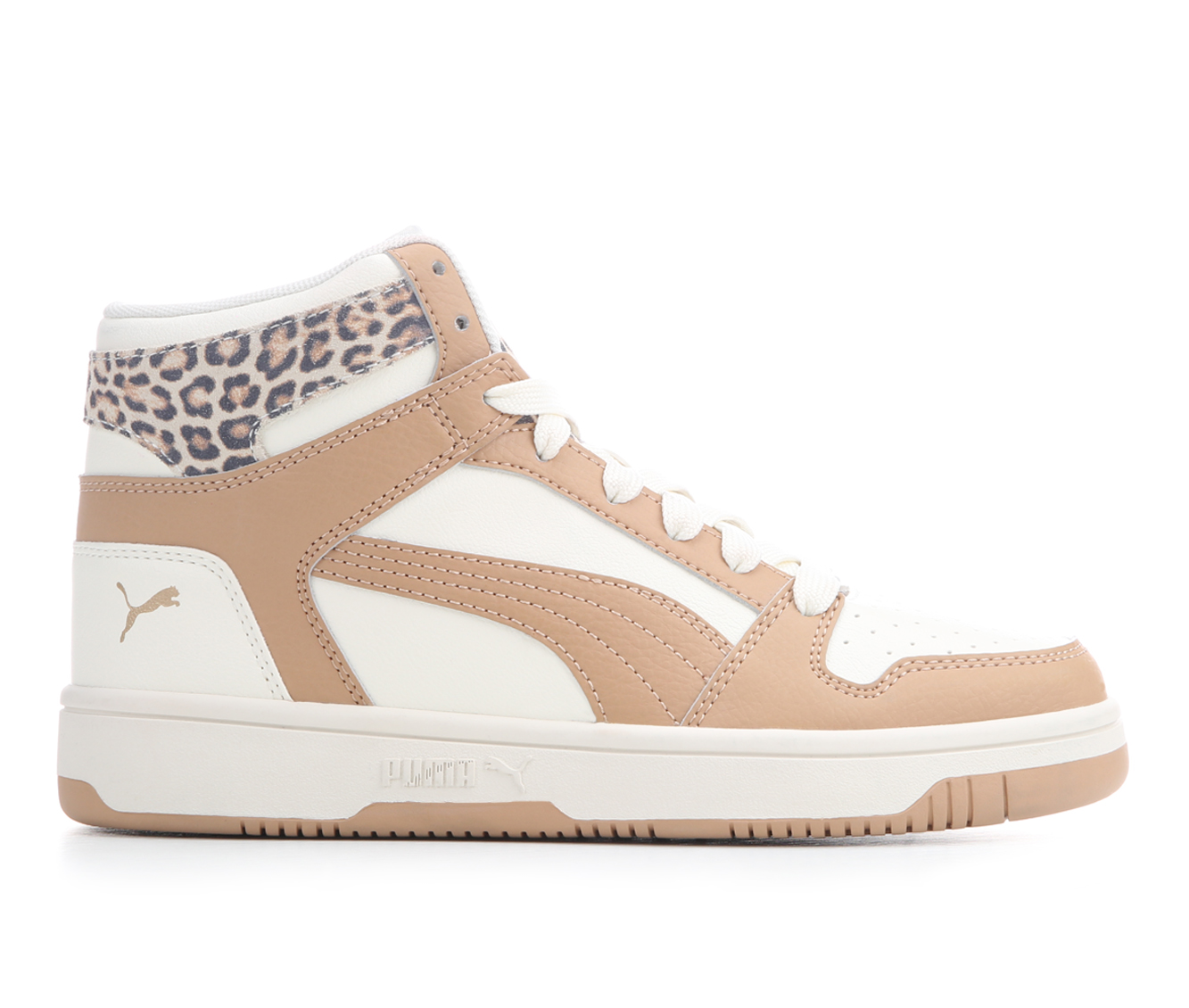 Women's Puma Rebound High-Top Sneakers - Tan/White/Leo