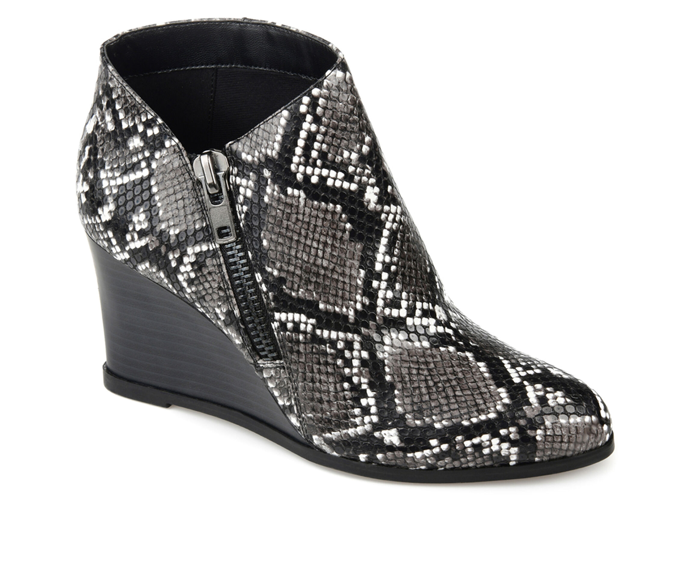 snakeskin wedge booties