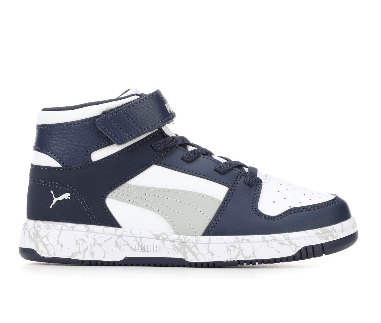 Boys' Puma Little Kid & Big Kid Rebound Layup Mid Marble Sneakers - Navy/Grey/Wht