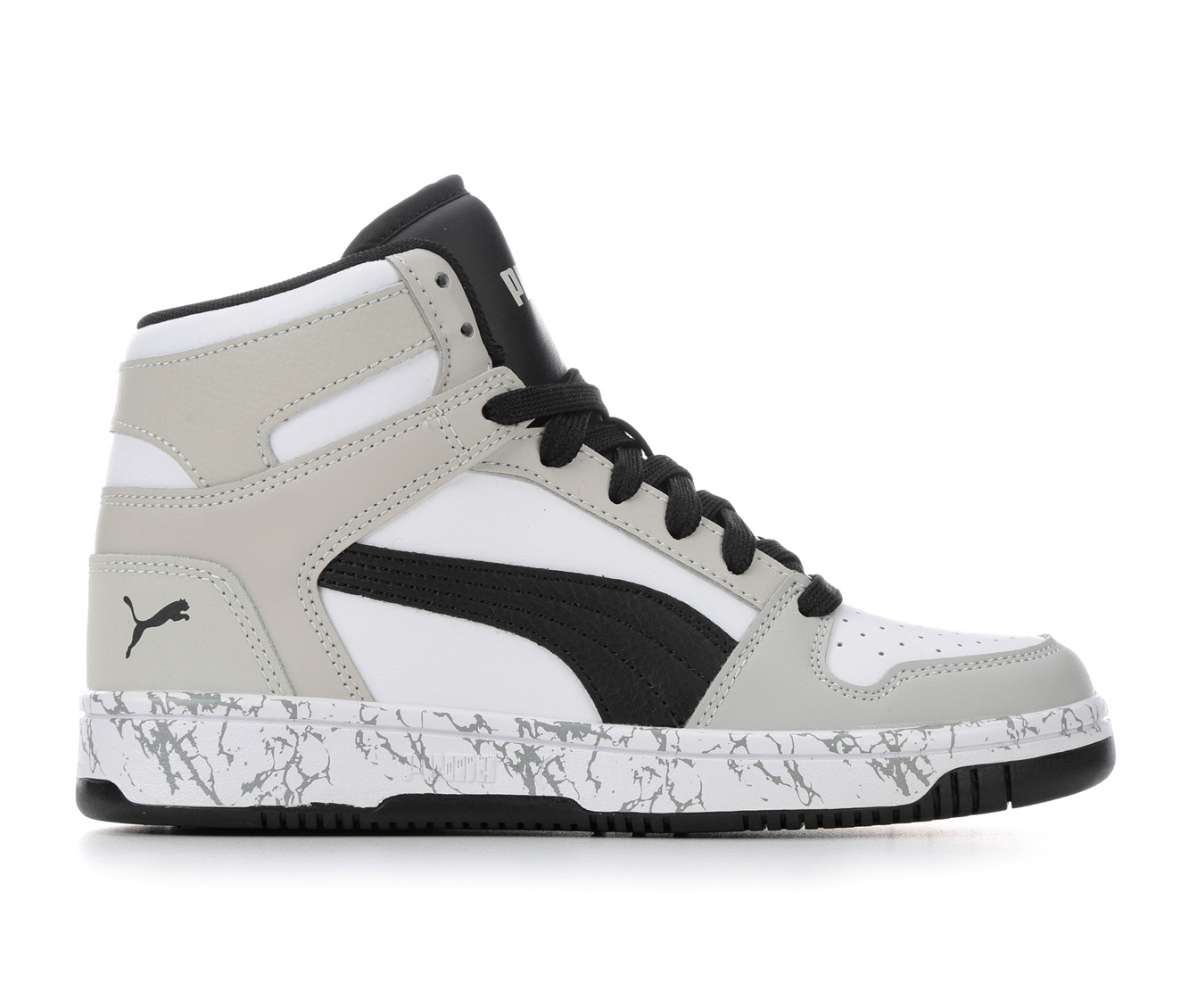 Boys' Puma Big Kid Rebound Lay Up Mid Marble Basketball Sneakers - Gry/Wht/Gry