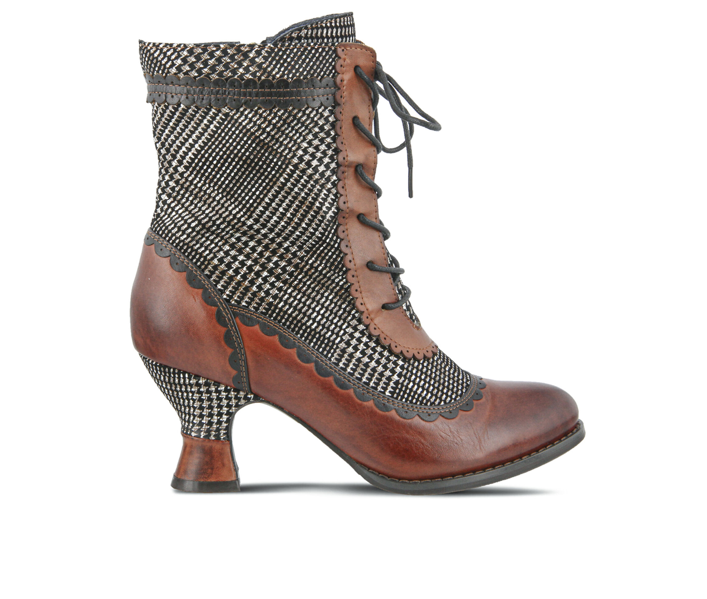 L'Artiste Bewitch-Plaid Women's Boots (Brown Leather)